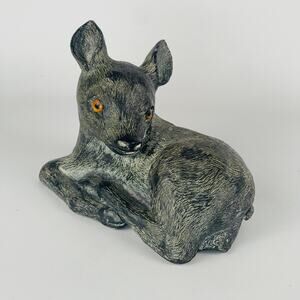 Vintage Wolf Original Laying Fawn Deer Soapstone Composite WE Made in Canada 6”